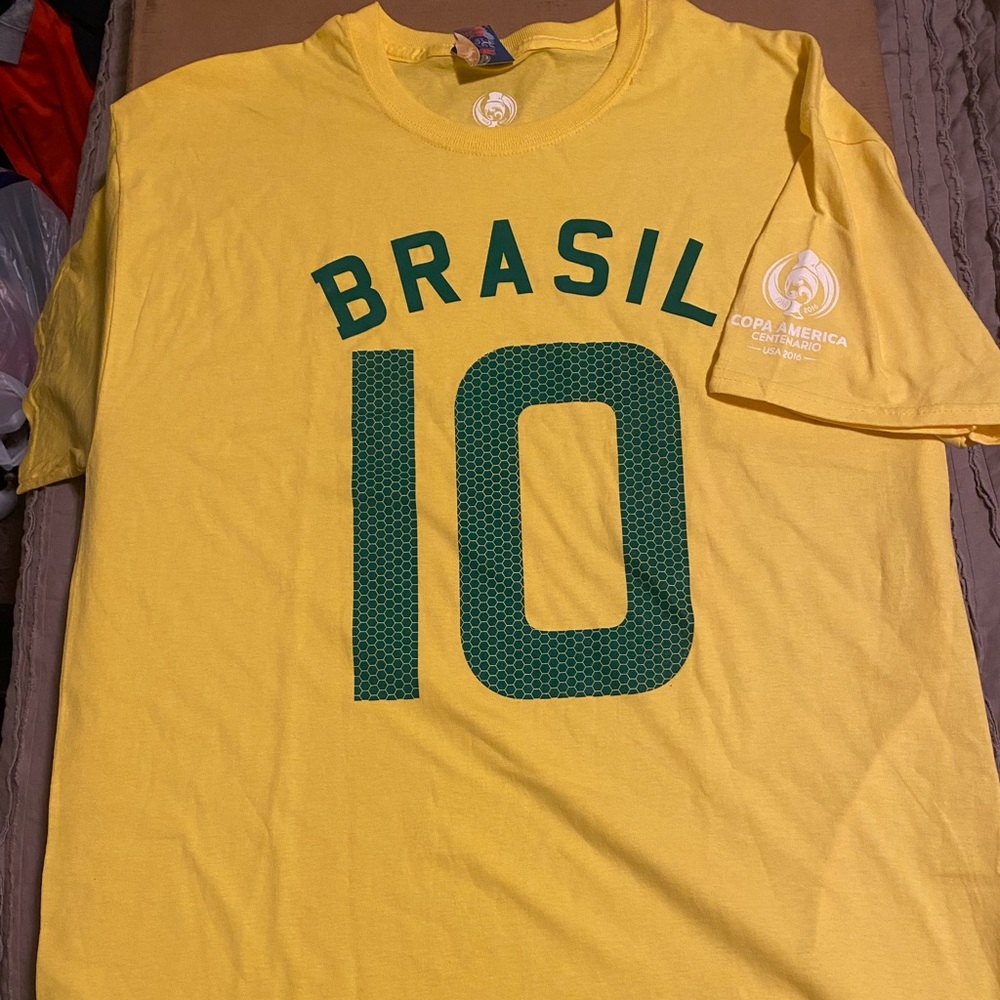 Copa America 2016 Brasil Shirt #10 Sz. L Yellow Futbol